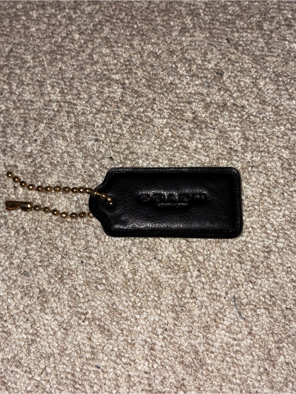 Coach Black Leather Key/Card Tag with Gold Ball Chain